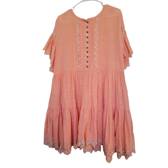 Free People Embroidered Boho Tiered Dress Small - Peach/Coral Festival Peasant - Picture 1 of 6